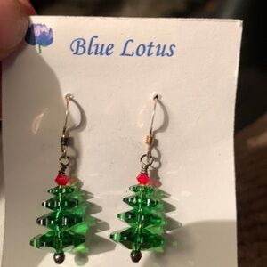 Blue Lotus Swarovski Christmas tree earrings